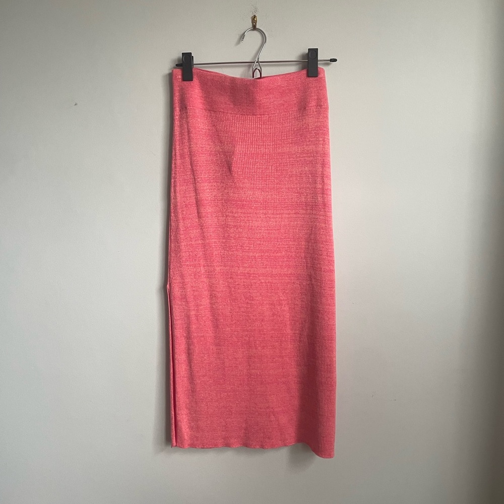 Free People Golden Hour Midi ribbed knit pink skirt